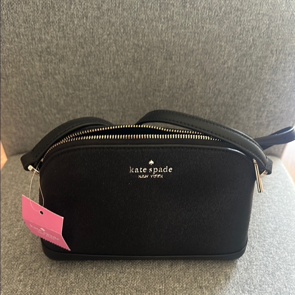 Kate Spade Black Textured Crossbody Bag with Silver Zipper